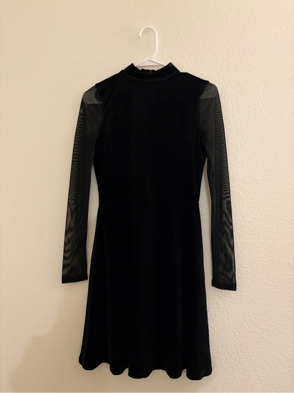 Brave Soul Black Long-Sleeve Mesh Panel Velvet Dress